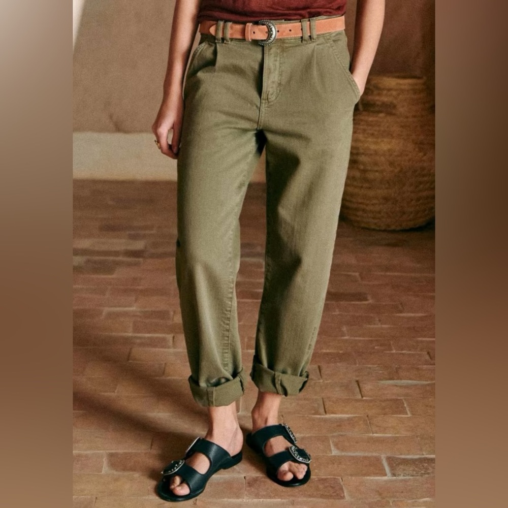 Sezane Manu trousers jeans khaki green denim jeans pants size S 36